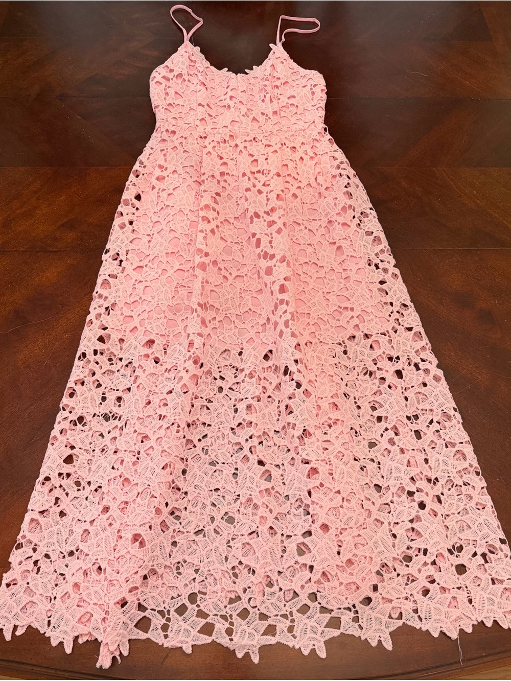 Astr the Label Delicate Pink Crochet Lace Midi Dress